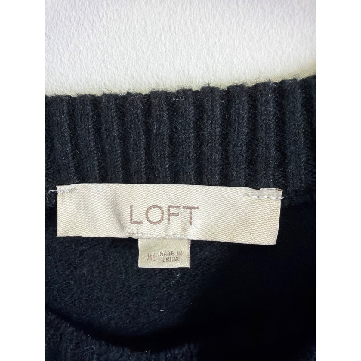 Loft Womens Black Cotton Blend Heart Pattern Pullover Sweater Size XL