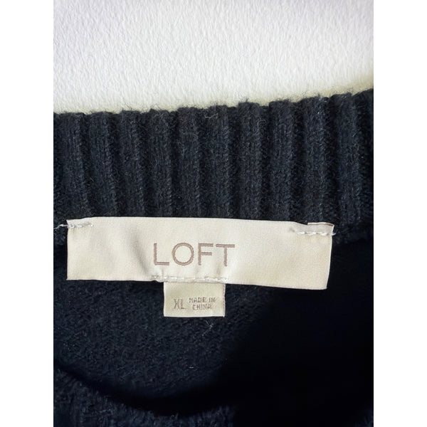 Loft Womens Black Cotton Blend Heart Pattern Pullover Sweater Size XL