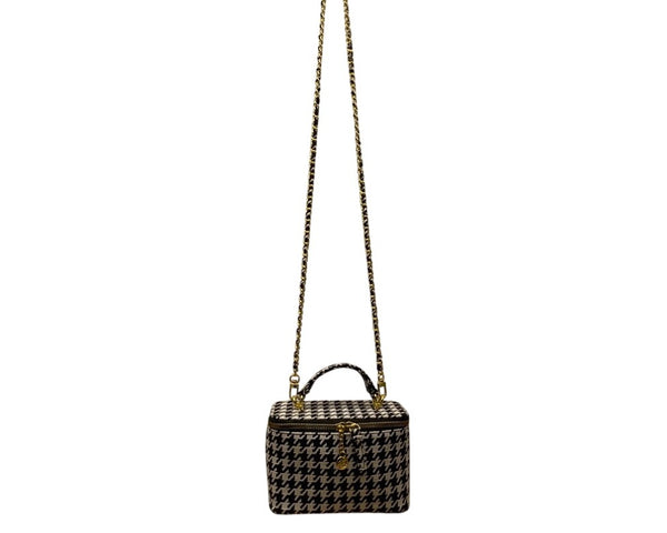 Glowiest Women’s Black & White Houndstooth Signature Vanity Shoulder Case Size S