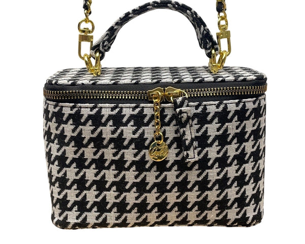 Glowiest Women’s Black & White Houndstooth Signature Vanity Shoulder Case Size S