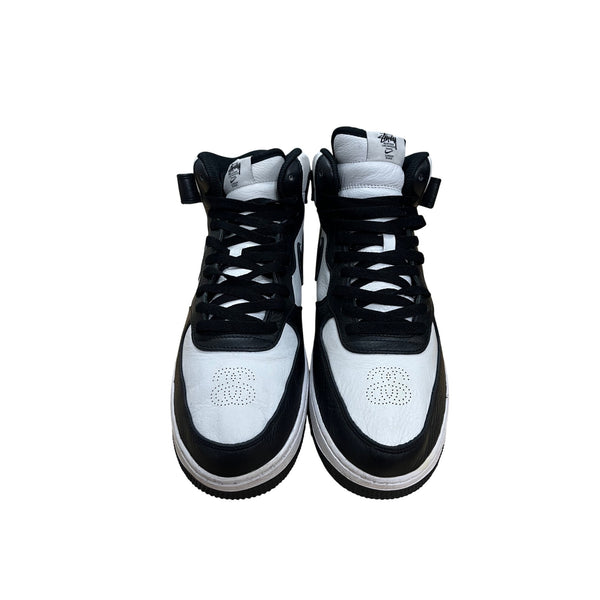 Nike Mens Black & White Leather Stussy Air Force 1 Mid Sneakers Size 11 Durable Stylish
