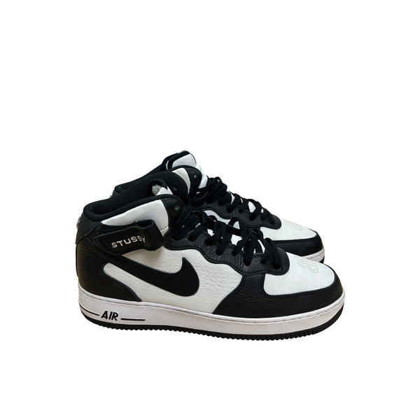 Nike Mens Black & White Leather Stussy Air Force 1 Mid Sneakers Size 11 Durable Stylish