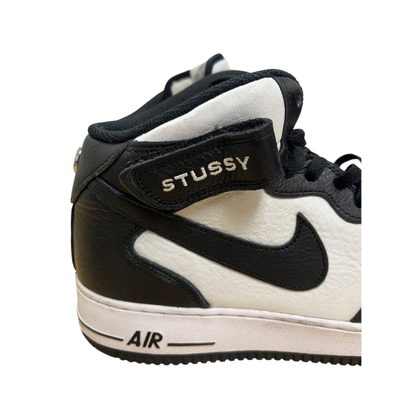 Nike Mens Black & White Leather Stussy Air Force 1 Mid Sneakers Size 11 Durable Stylish
