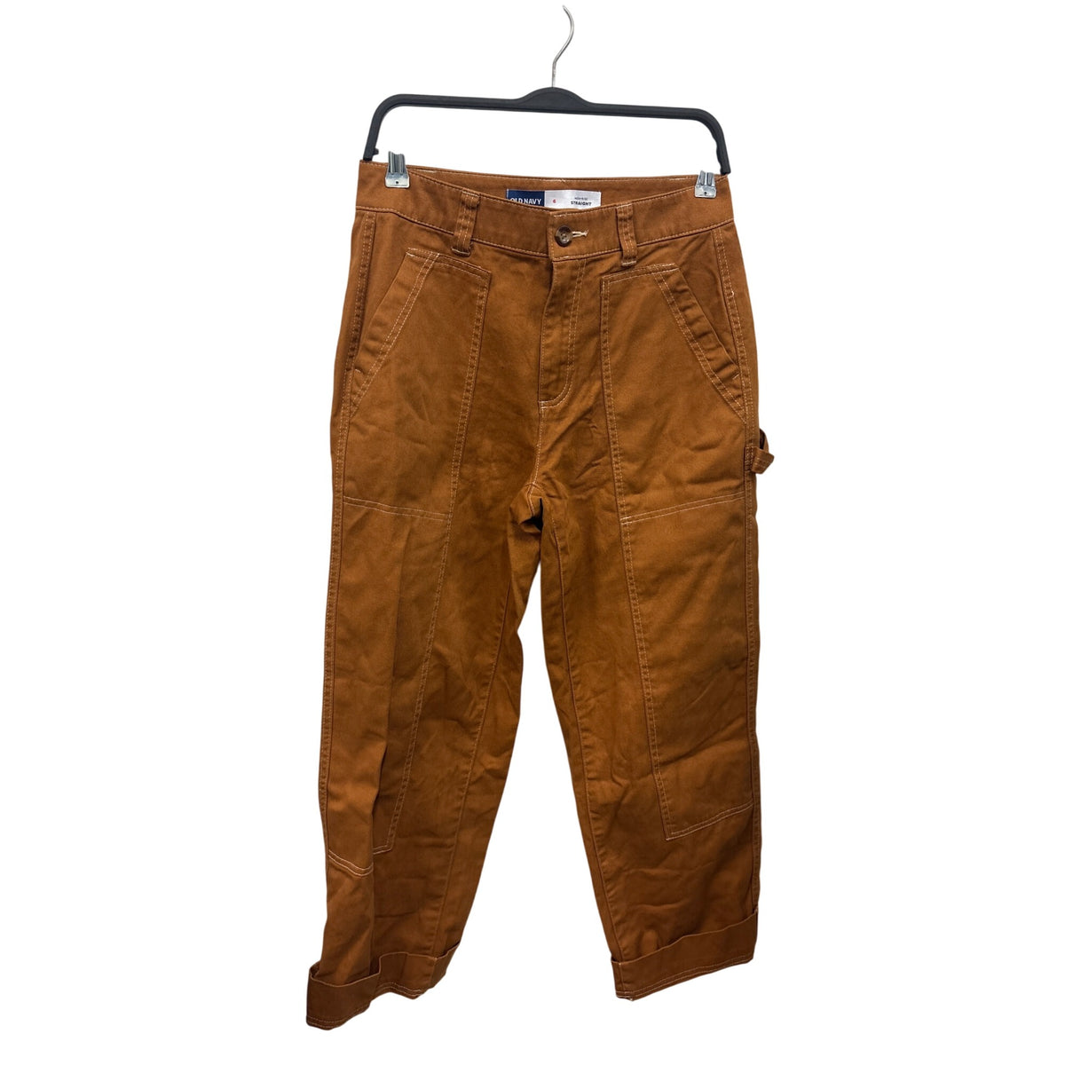 Old Navy Women’s Brown Cotton High-Rise Straight-Leg Pants Size 6 Durable Stylish