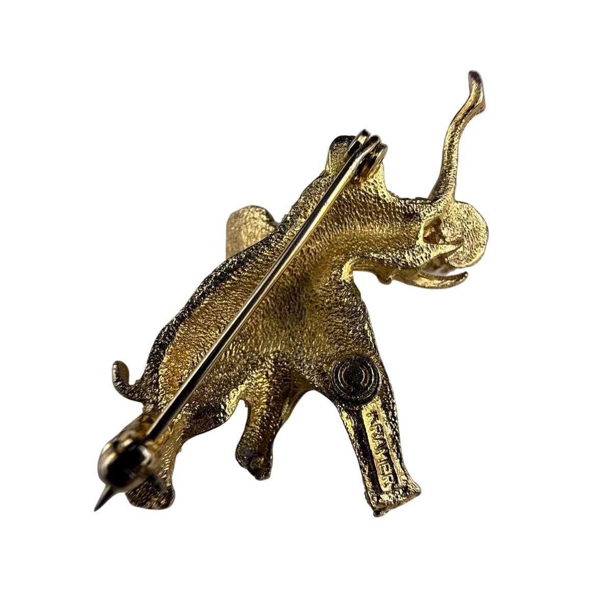 Kramer Women’s Gold Tone Elephant Pin Brooch Rhinestone Faux Pearl Small Size