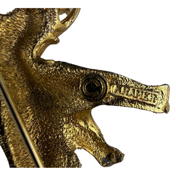 Kramer Women’s Gold Tone Elephant Pin Brooch Rhinestone Faux Pearl Small Size