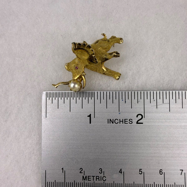 Kramer Women’s Gold Tone Elephant Pin Brooch Rhinestone Faux Pearl Small Size