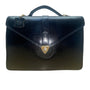 Vintage Casual Corner Black Leather Briefcase With Gold Turn Lock & Top Handle