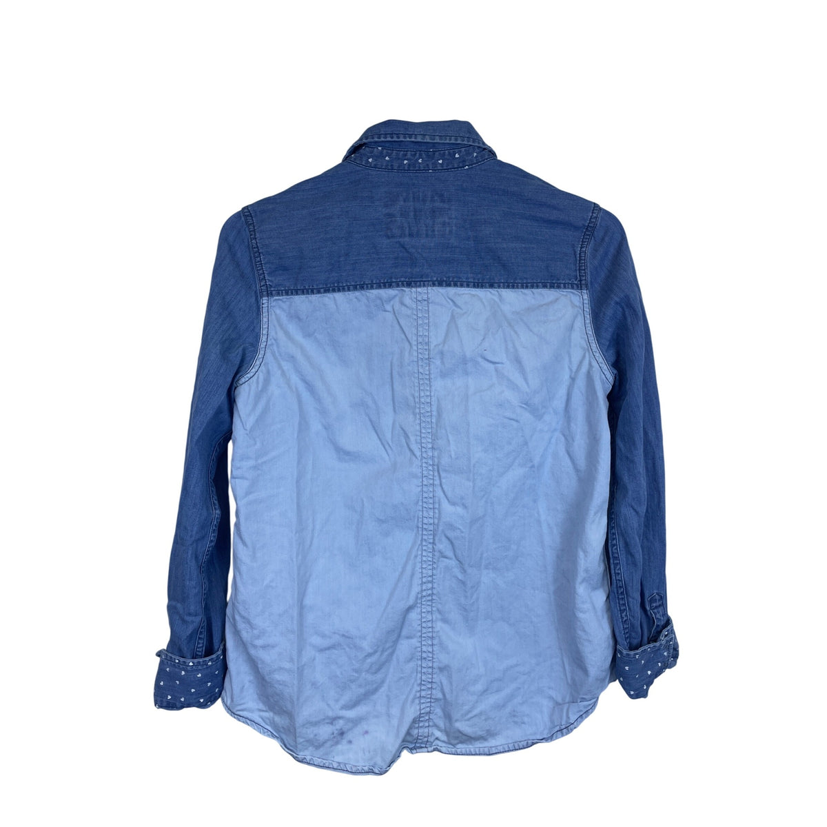 Express Womens Blue Denim Button-Up Shirt Polka Dot Accents Long Sleeve Size S