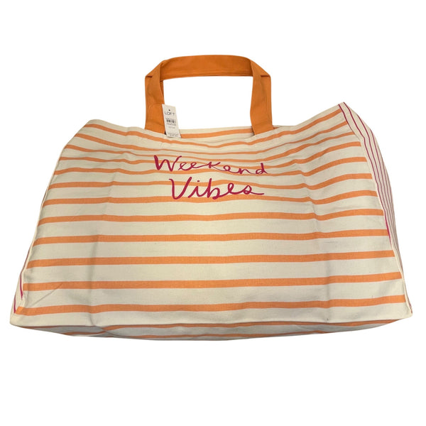 Loft Women’s Orange/White Striped Weekend Vibes Canvas Tote Bag Size XL