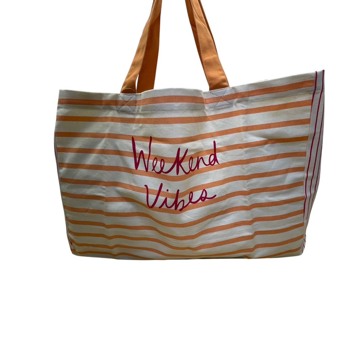 Loft Women’s Orange/White Striped Weekend Vibes Canvas Tote Bag Size XL