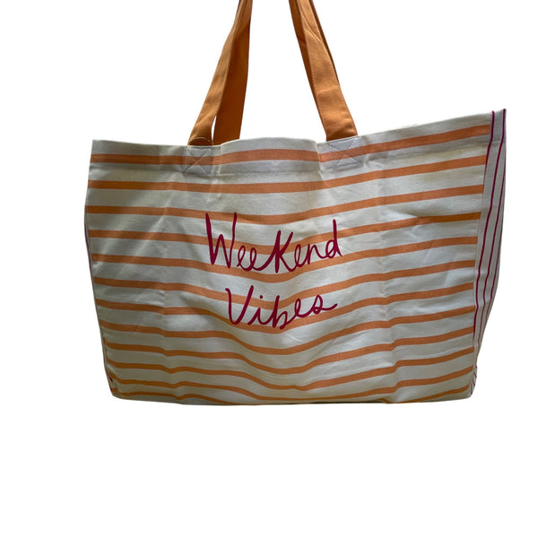 Loft Women’s Orange/White Striped Weekend Vibes Canvas Tote Bag Size XL