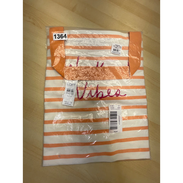Loft Women’s Orange/White Striped Weekend Vibes Canvas Tote Bag Size XL