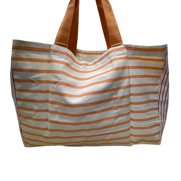 Loft Women’s Orange/White Striped Weekend Vibes Canvas Tote Bag Size XL