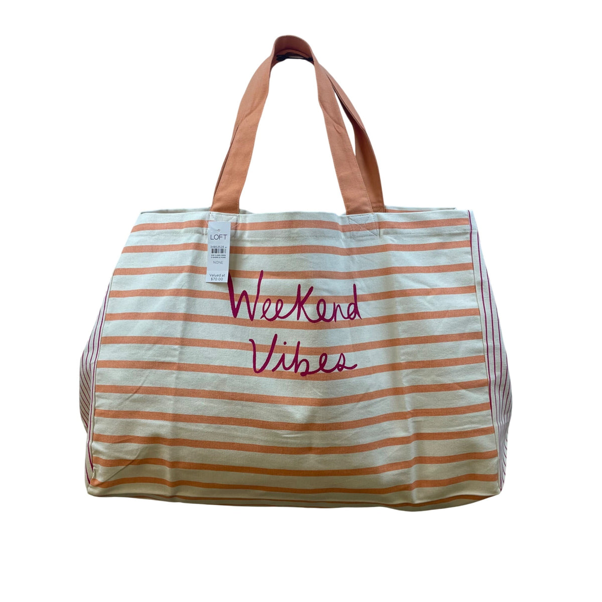 Loft Women’s Orange/White Striped Weekend Vibes Canvas Tote Bag Size XL