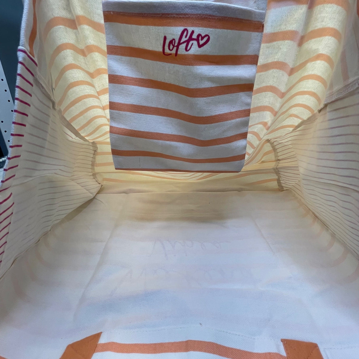Loft Women’s Orange/White Striped Weekend Vibes Canvas Tote Bag Size XL