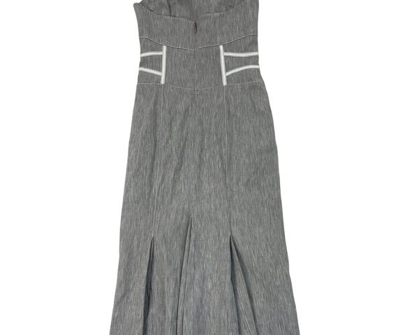 Bebe Strapless Gray Midi Dress With White Accents & Back Zipper Sz 00