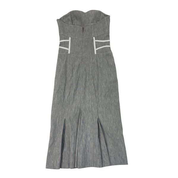 Bebe Strapless Gray Midi Dress With White Accents & Back Zipper Sz 00