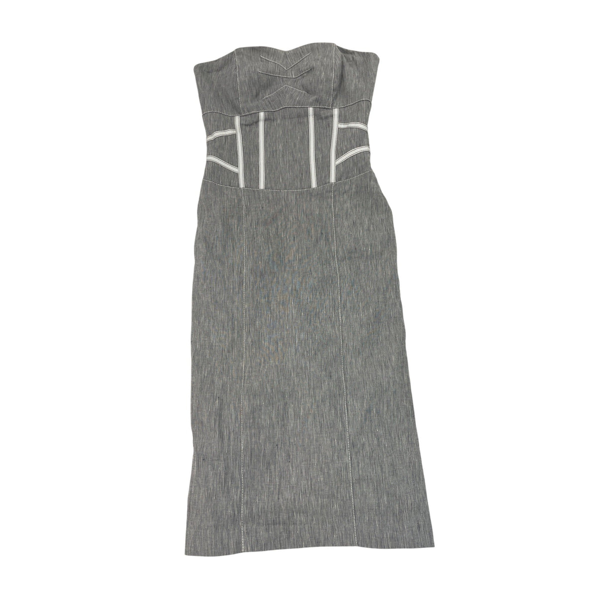 Bebe Strapless Gray Midi Dress With White Accents & Back Zipper Sz 00