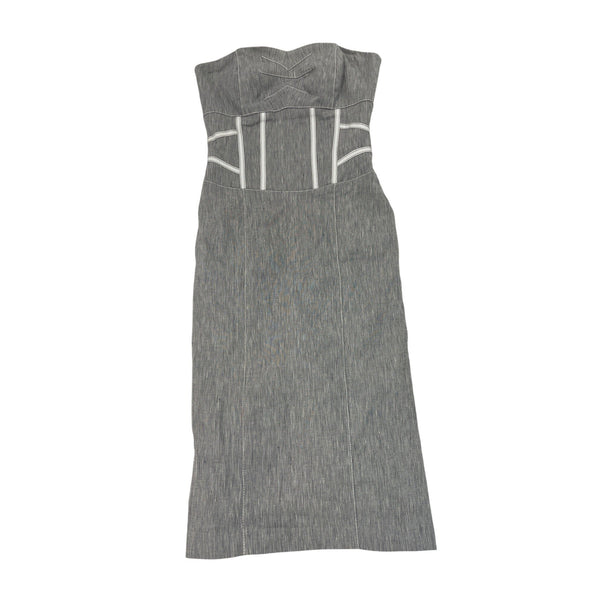 Bebe Strapless Gray Midi Dress With White Accents & Back Zipper Sz 00
