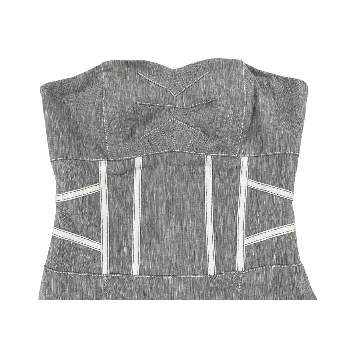 Bebe Strapless Gray Midi Dress With White Accents & Back Zipper Sz 00