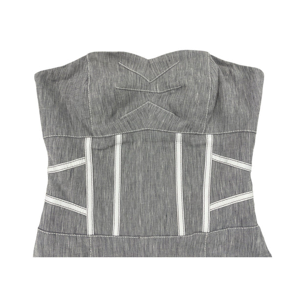 Bebe Strapless Gray Midi Dress With White Accents & Back Zipper Sz 00