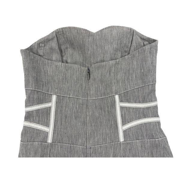 Bebe Strapless Gray Midi Dress With White Accents & Back Zipper Sz 00