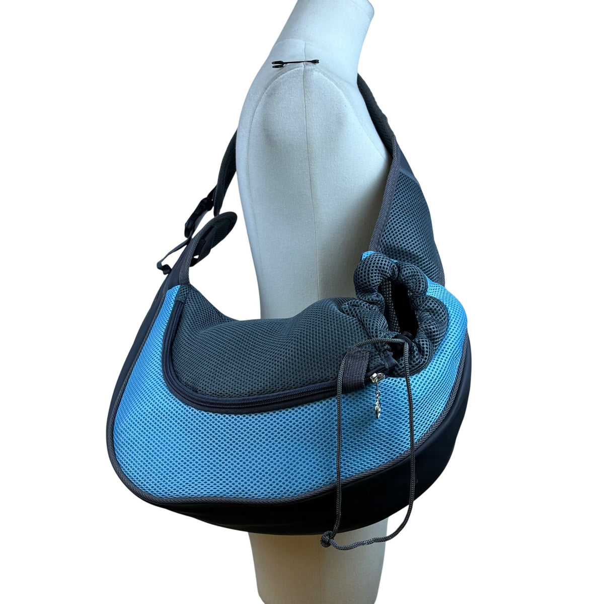 Popcorn Sky Blue Mesh Adjustable Strap Zipper Closure Pet Carrier Shoulder Bag