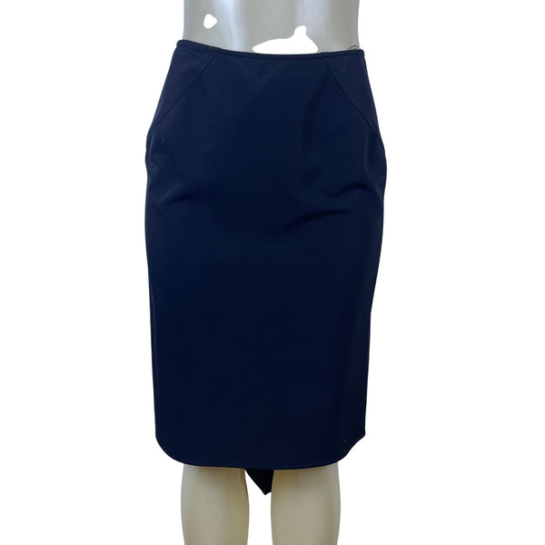 Jon Womens Black Polyester Pencil Skirt Asymmetrical Hem Back Zip Detail Size 6