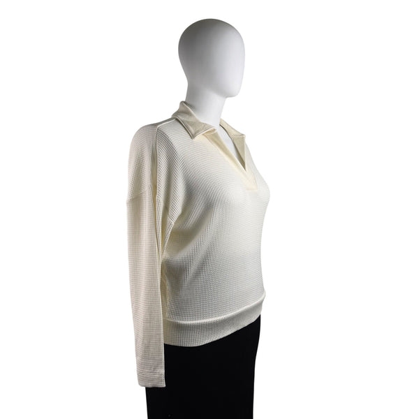 Loft Women's Ivory Collared Waffle Knit Long Sleeve Shirt XL - New