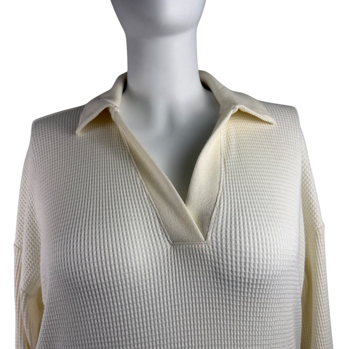 Loft Women's Ivory Collared Waffle Knit Long Sleeve Shirt XL - New