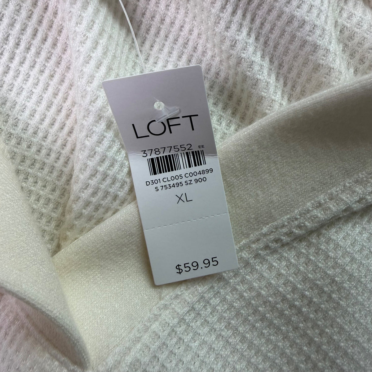 Loft Women's Ivory Collared Waffle Knit Long Sleeve Shirt XL - New