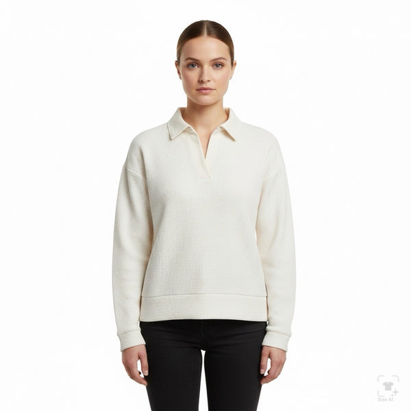 Loft Women's Ivory Collared Waffle Knit Long Sleeve Shirt XL - New