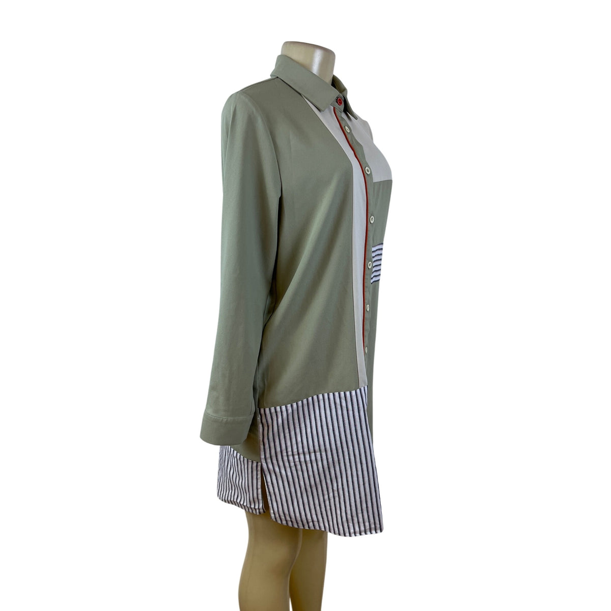 Kayra Womens Green Multicolor Striped Shirt Dress Long Sleeve Size 38