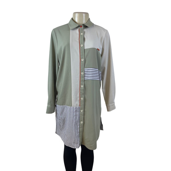 Kayra Womens Green Multicolor Striped Shirt Dress Long Sleeve Size 38