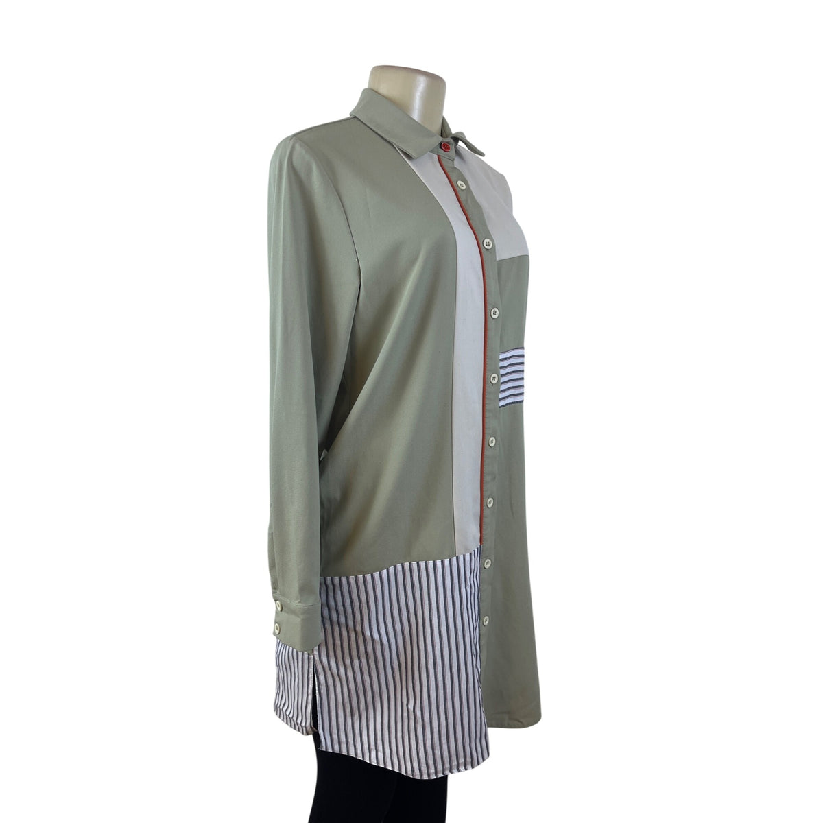 Kayra Womens Green Multicolor Striped Shirt Dress Long Sleeve Size 38