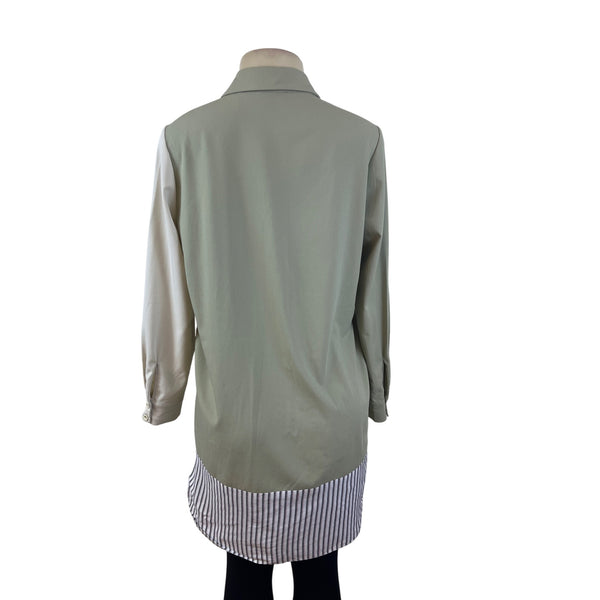 Kayra Womens Green Multicolor Striped Shirt Dress Long Sleeve Size 38