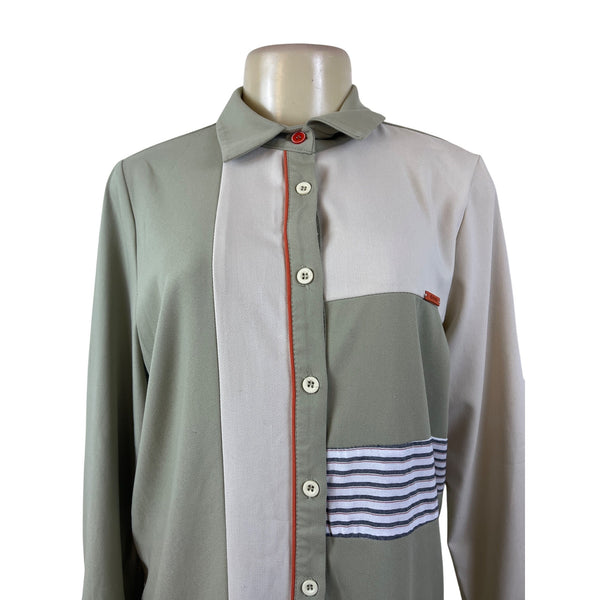 Kayra Womens Green Multicolor Striped Shirt Dress Long Sleeve Size 38
