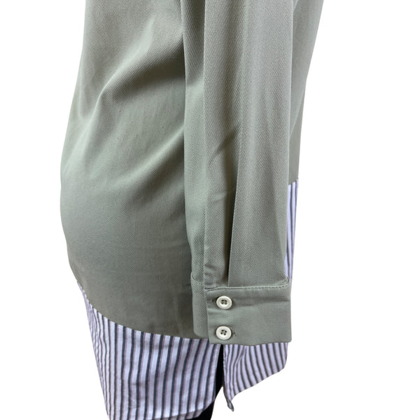 Kayra Womens Green Multicolor Striped Shirt Dress Long Sleeve Size 38