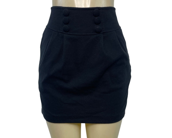 Black High-Waist Mini Skirt With Button Details Women’s Size M Cotton Blend