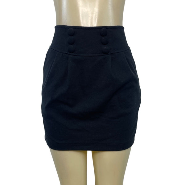 Black High-Waist Mini Skirt With Button Details Women’s Size M Cotton Blend