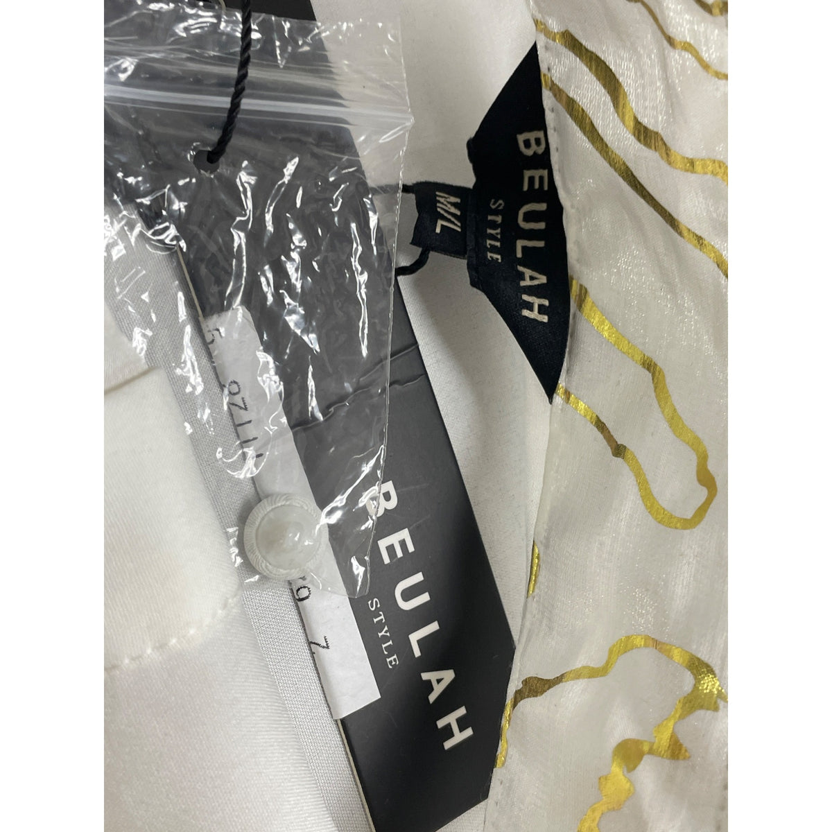 Beulah Women’s White/Gold Short Sleeve Asymmetrical Shirt Dress Size M/L - New