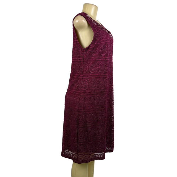 R&M Richards Womens Burgundy Lace 2-Piece Dress & Jacket Beaded Neckline Size 12