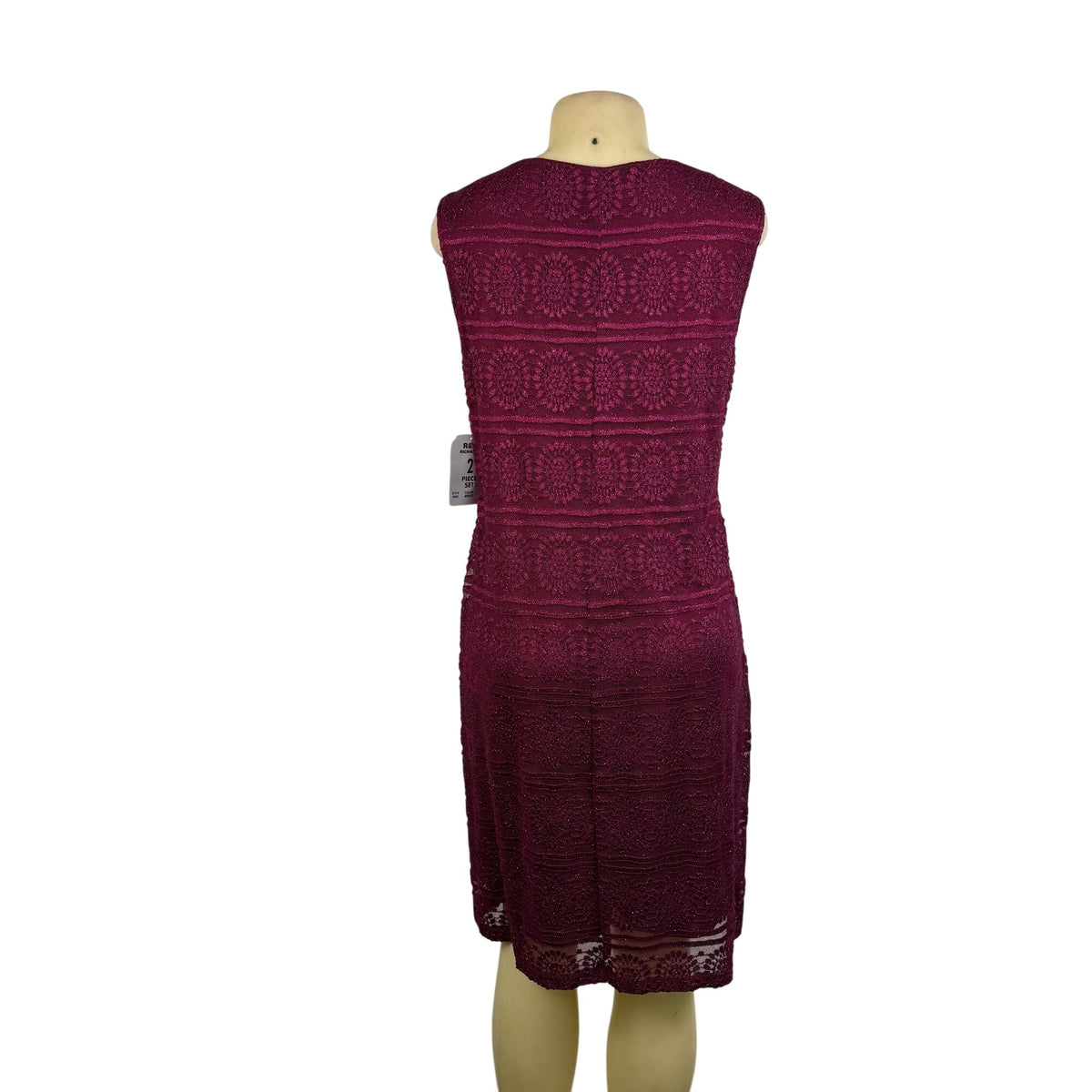 R&M Richards Womens Burgundy Lace 2-Piece Dress & Jacket Beaded Neckline Size 12