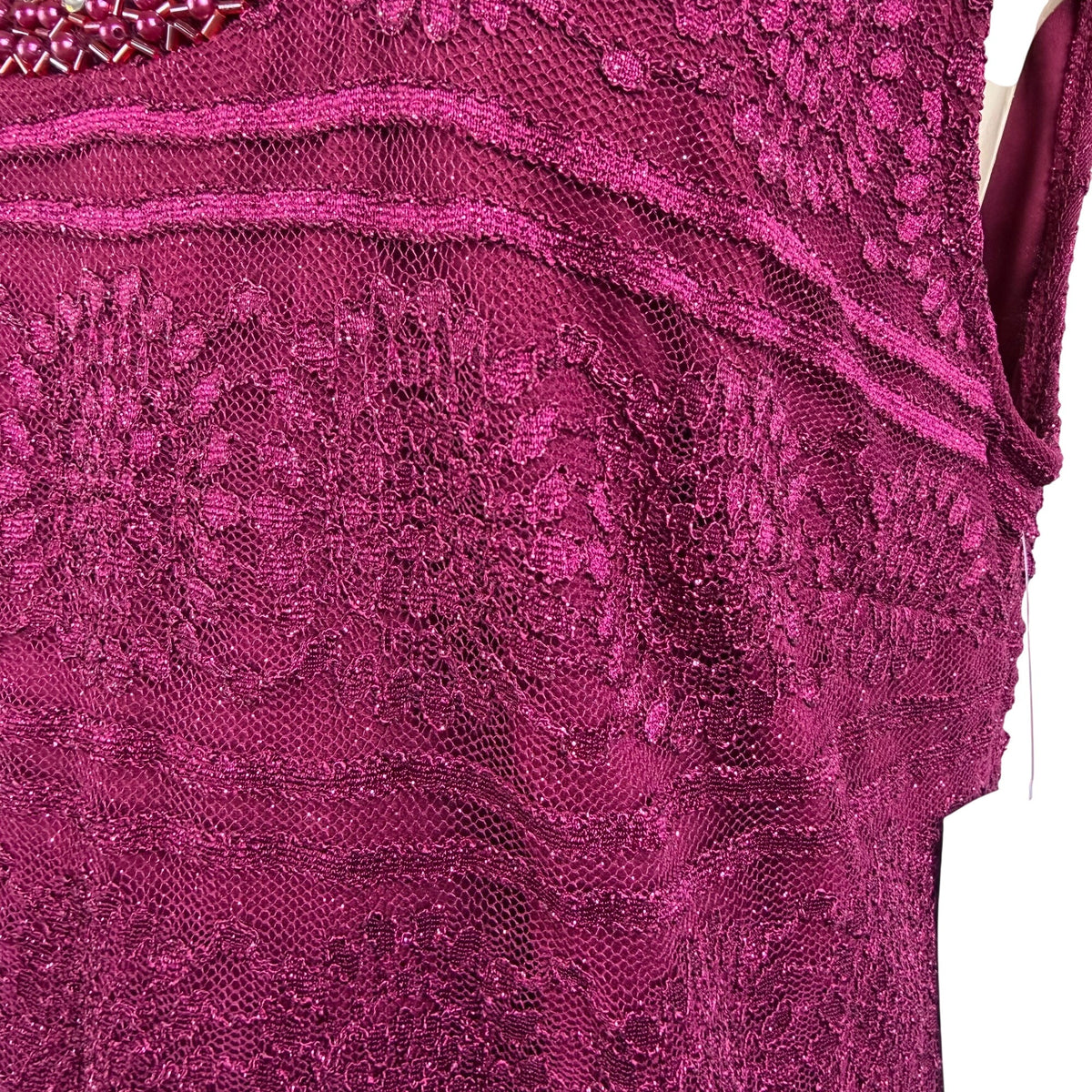 R&M Richards Womens Burgundy Lace 2-Piece Dress & Jacket Beaded Neckline Size 12