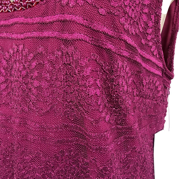 R&M Richards Womens Burgundy Lace 2-Piece Dress & Jacket Beaded Neckline Size 12