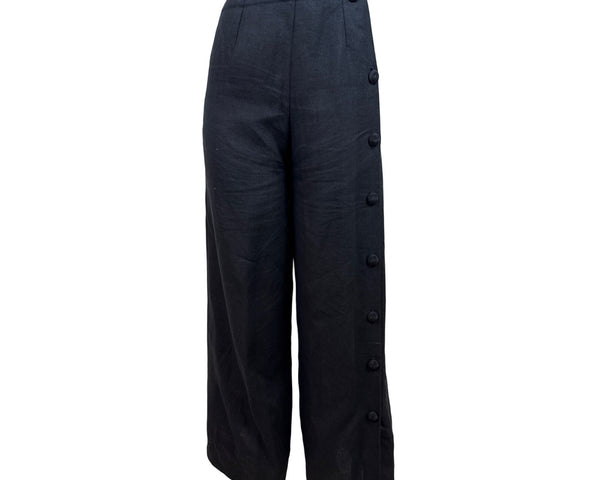 Nuevo Mundo Womens Black Wide-Leg Button-Front Pants Sz S