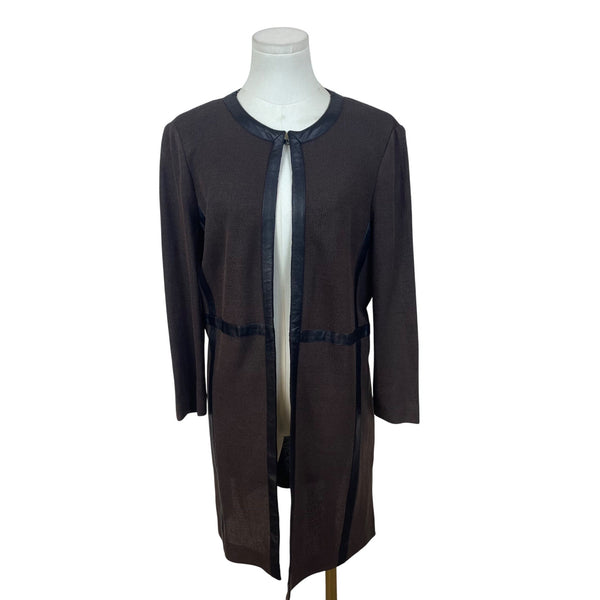 Misook Women's Brown Open Front Cardigan With Faux Leather Size S