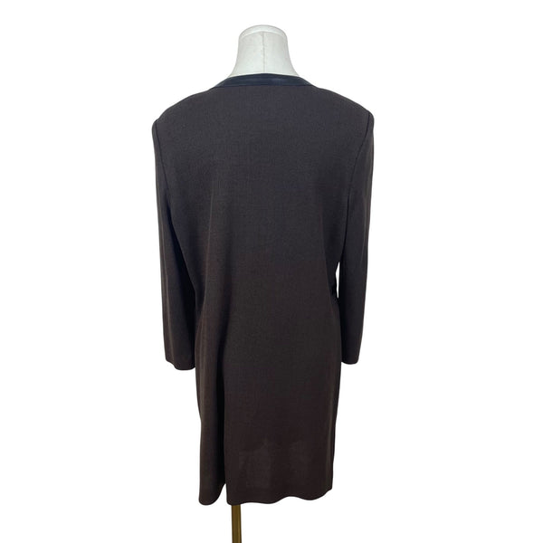 Misook Women's Brown Open Front Cardigan With Faux Leather Size S