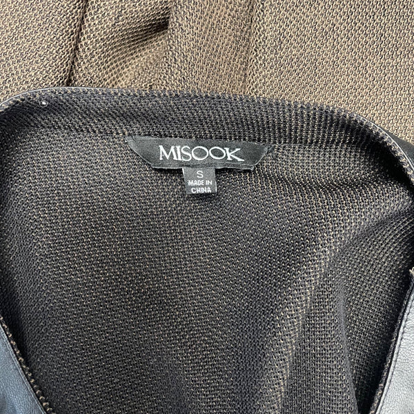 Misook Women's Brown Open Front Cardigan With Faux Leather Size S